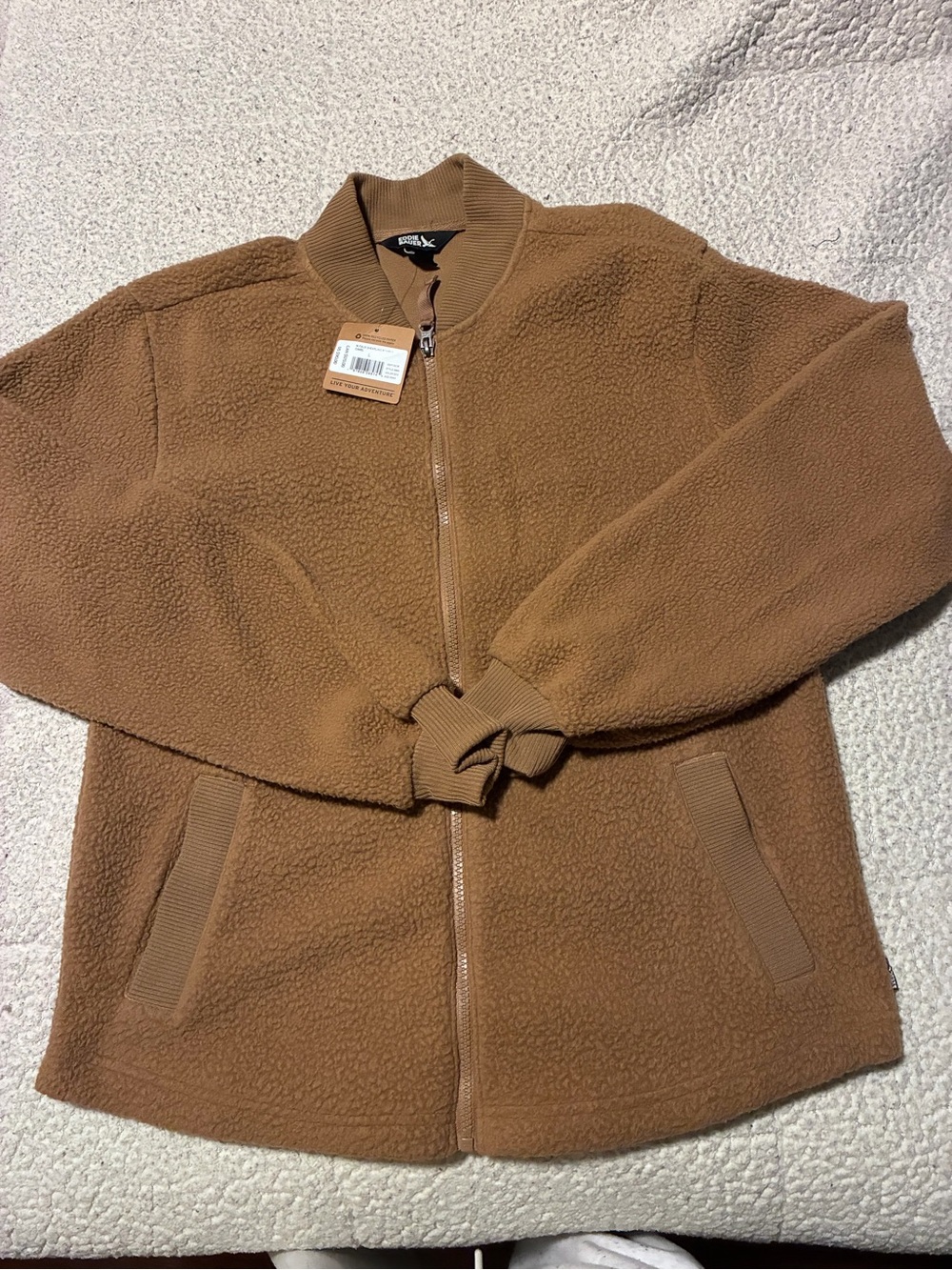 Eddie Bauer Brown Sherpa Zip Bomber Jacket